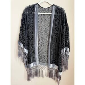 Black & Silver Luxury Velvet Burnout Celtic Inspired Shawl Wrap Gothic Witchy